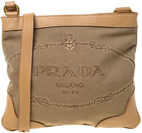 Prada Beige/Brown Logo Jacquard Fabric and Canvas 